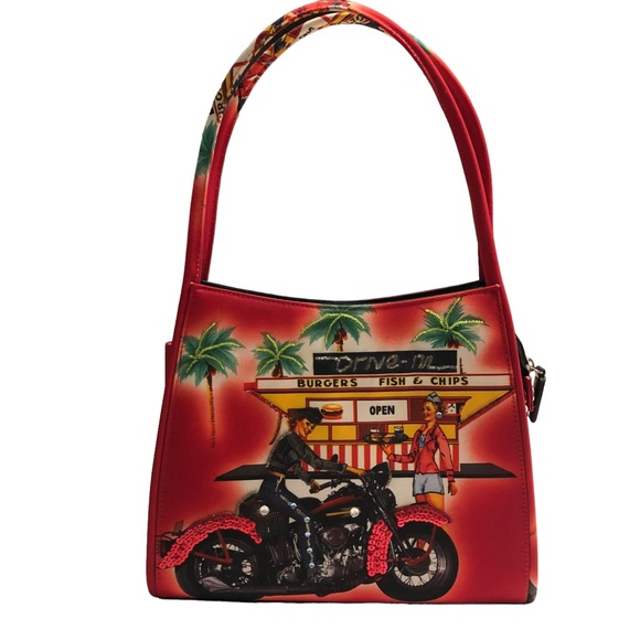 Vintage Kitschy 1950’s Diner & Motorcycle Shoulder Purse - Picture 3 of 5
